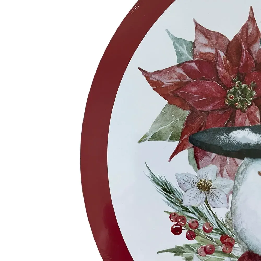 Christmas Cork Backed Hard Placemats 15in Holiday Snowman & Poinsettia 4pc New